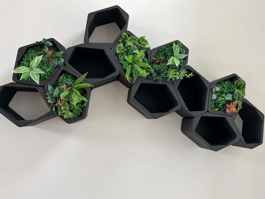 A stylish indoor plant wall shelf with black shelves by Movisi
